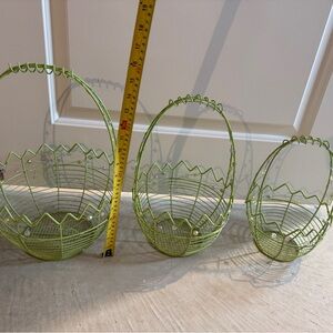 Vintage Green Set of 3 Nesting Pastel-Beaded Wire Easter Basket